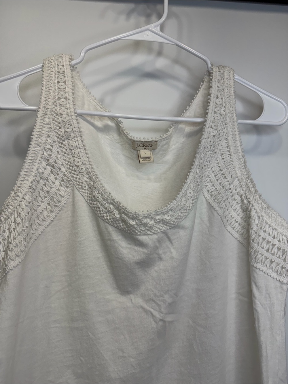 J.Crew White Crochet Trim Tank Top Size Large - Picture 5 of 11